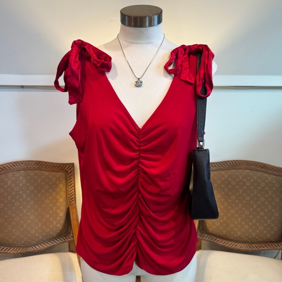 Vintage 90s Red Ruched Sexy Blouse Top by Fredericks of Hollywood - Picture 1 of 6
